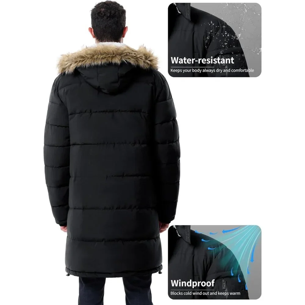 Winter Coats For Men Winter Jackets Water Resistant Warm Thicken Puffy Hooded In - Picture 4 of 6